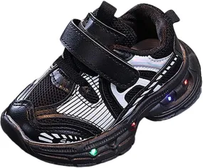 Baby Infant Leather Mesh Lights up Sneakers Hook Loop First Walking Non Slip Glitter Sport Shoes Toddler Breathable