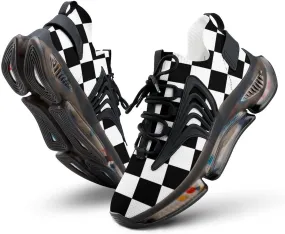 Checkerboard Black White Checkered Mens Running Shoes Lightweight Walking Tennis Shoes Soft Soled Elastic Cushion Basketball Shoes