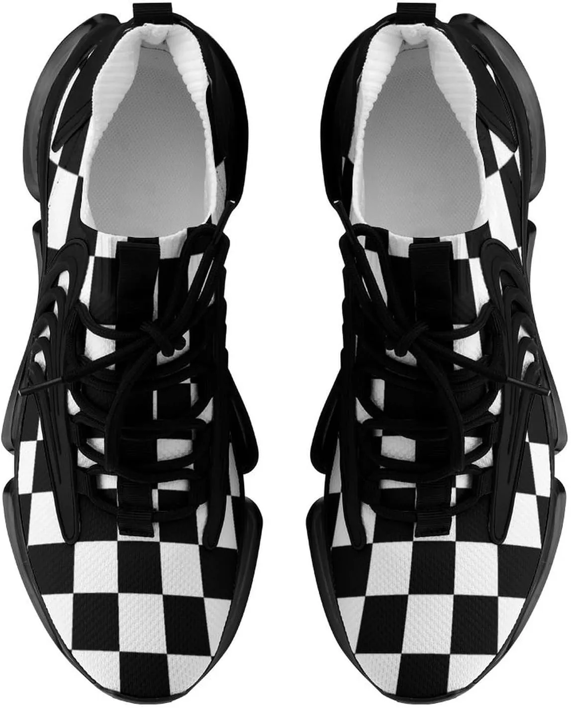 Checkerboard Black White Checkered Mens Running Shoes Lightweight Walking Tennis Shoes Soft Soled Elastic Cushion Basketball Shoes