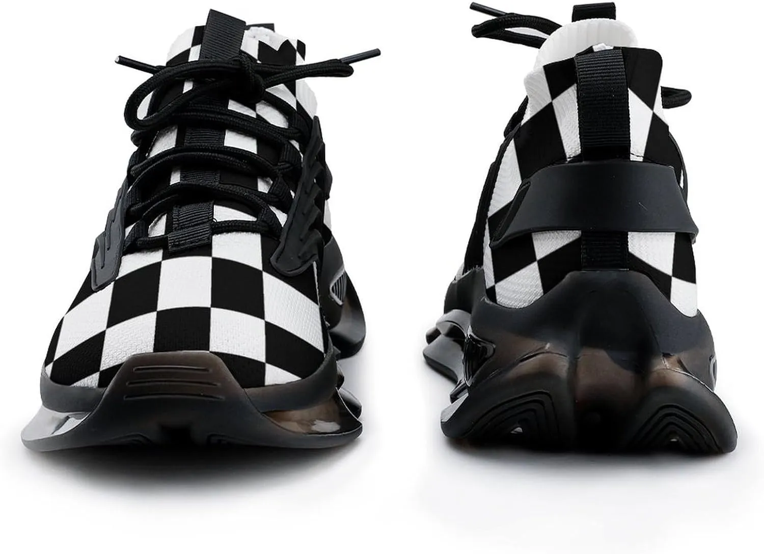 Checkerboard Black White Checkered Mens Running Shoes Lightweight Walking Tennis Shoes Soft Soled Elastic Cushion Basketball Shoes