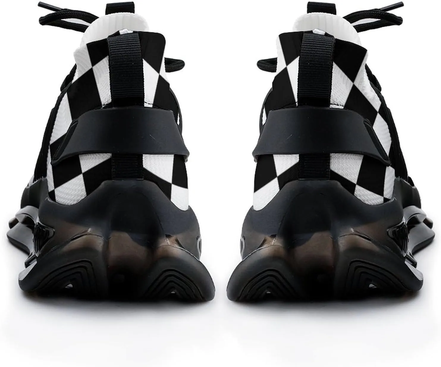 Checkerboard Black White Checkered Mens Running Shoes Lightweight Walking Tennis Shoes Soft Soled Elastic Cushion Basketball Shoes