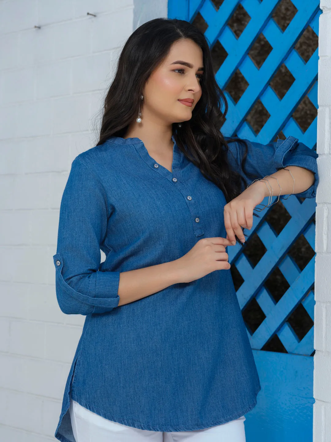 Classic Plain Cotton Indigo Twill Denim Top