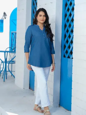 Classic Plain Cotton Indigo Twill Denim Top