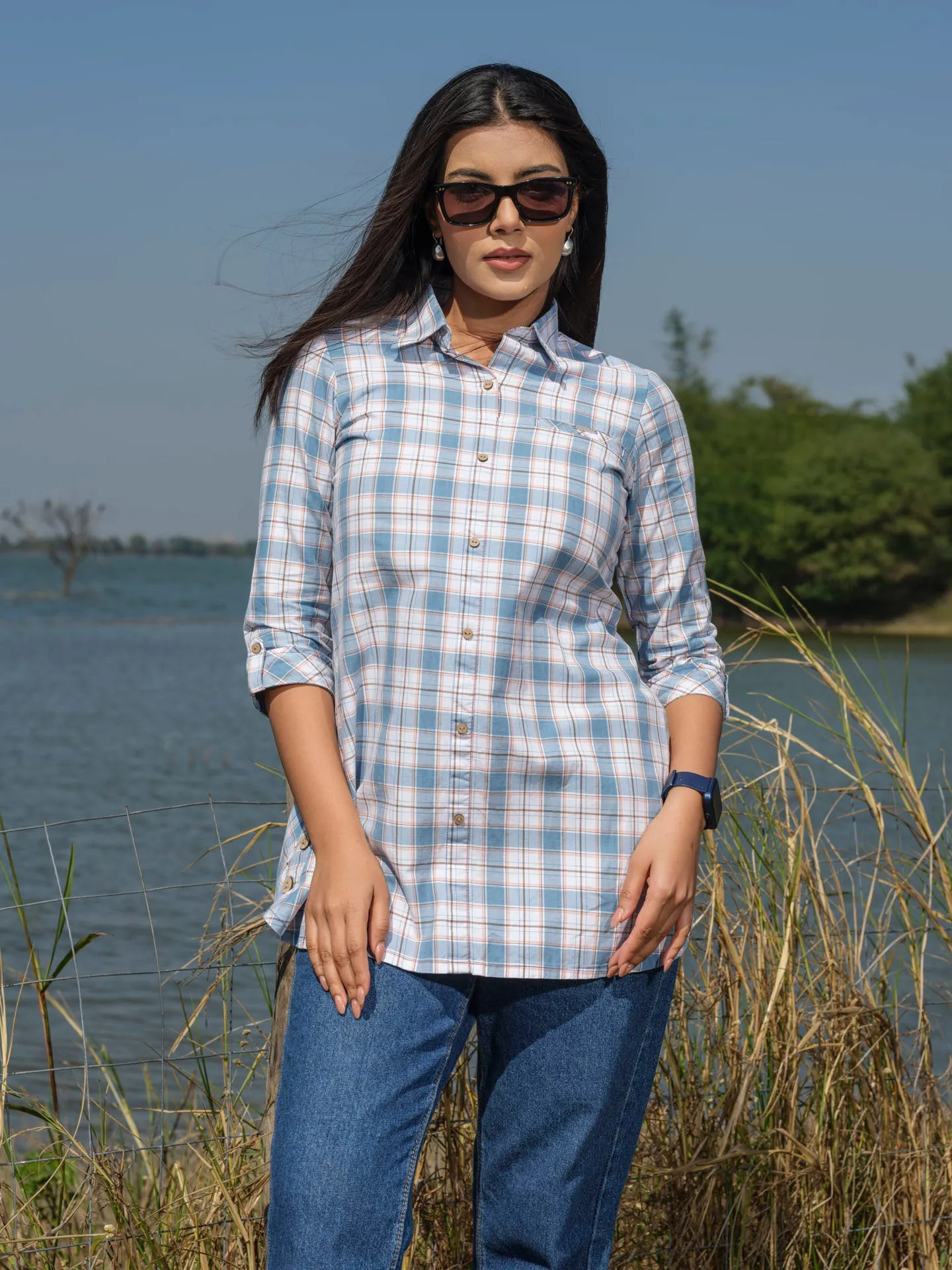 Indigo checks sturdy & classy top