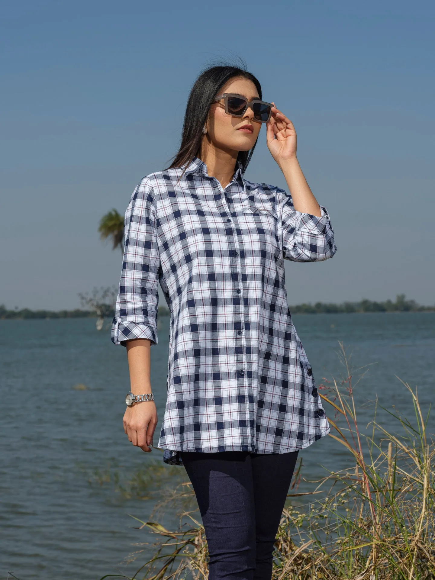 Indigo checks sturdy & classy top