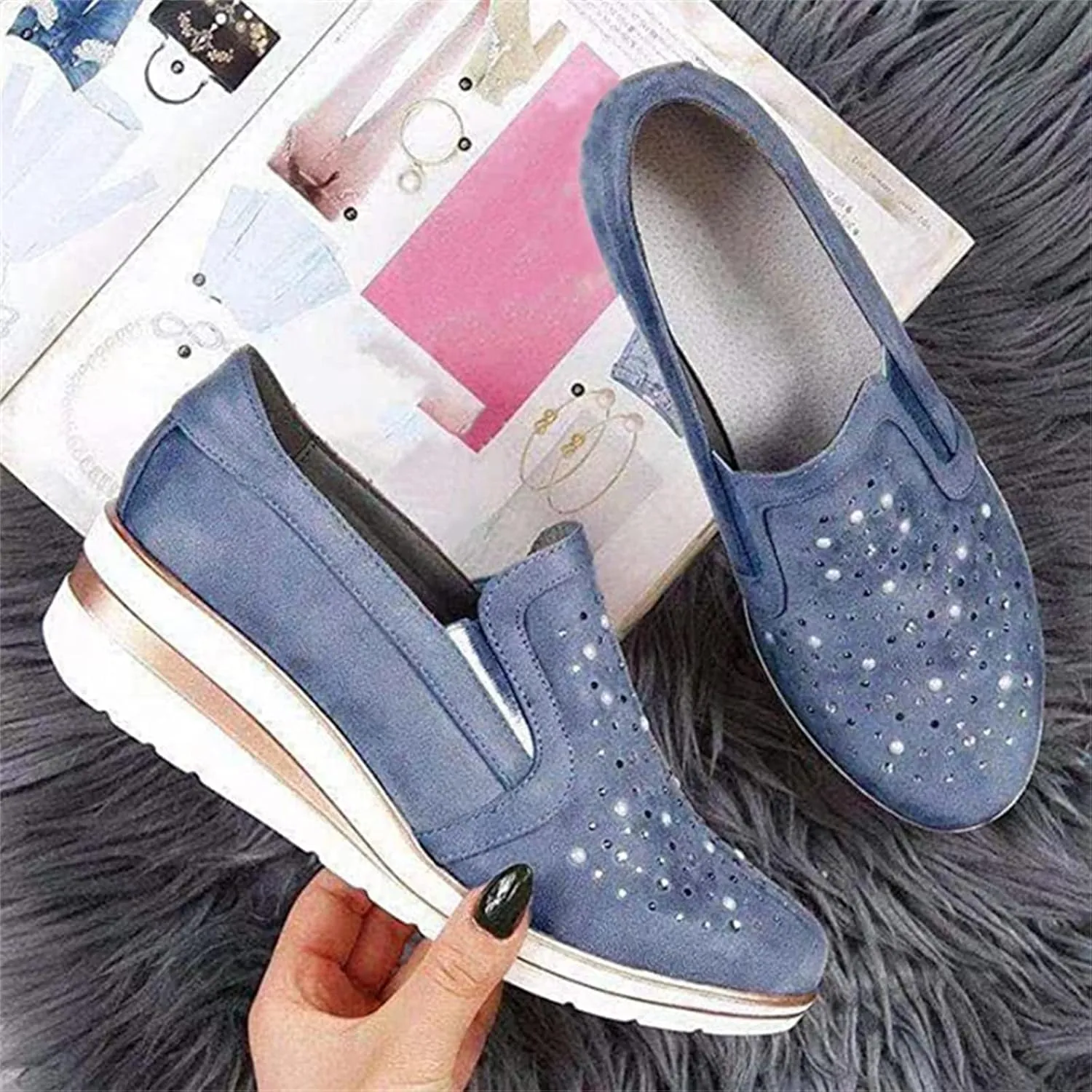 Ladmiple Sneakers For Women Walking Shoes Wide Width Slip On Sparkly Shoes Dressy Casual Summer Glitter Flats Loafers