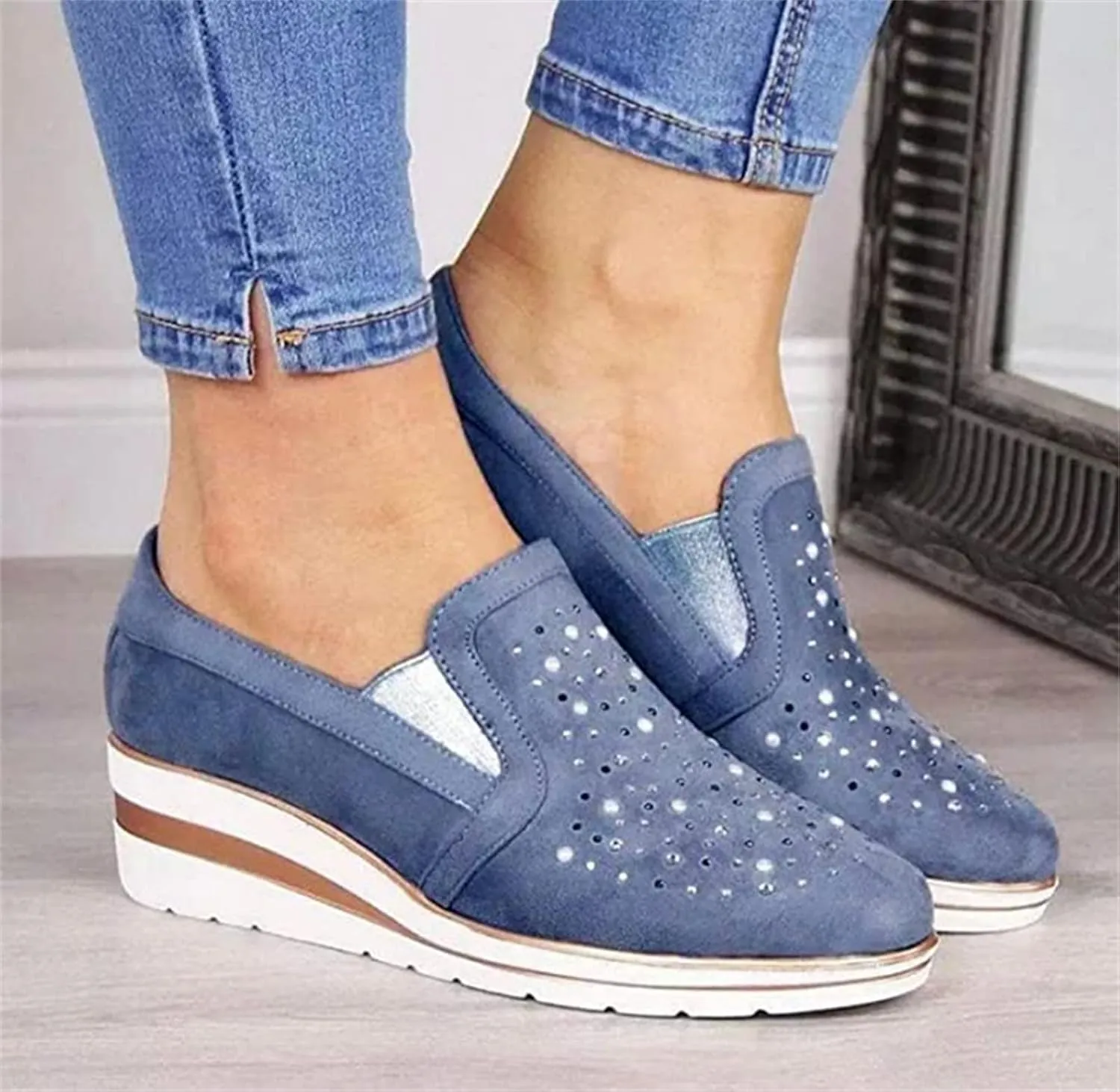 Ladmiple Sneakers For Women Walking Shoes Wide Width Slip On Sparkly Shoes Dressy Casual Summer Glitter Flats Loafers