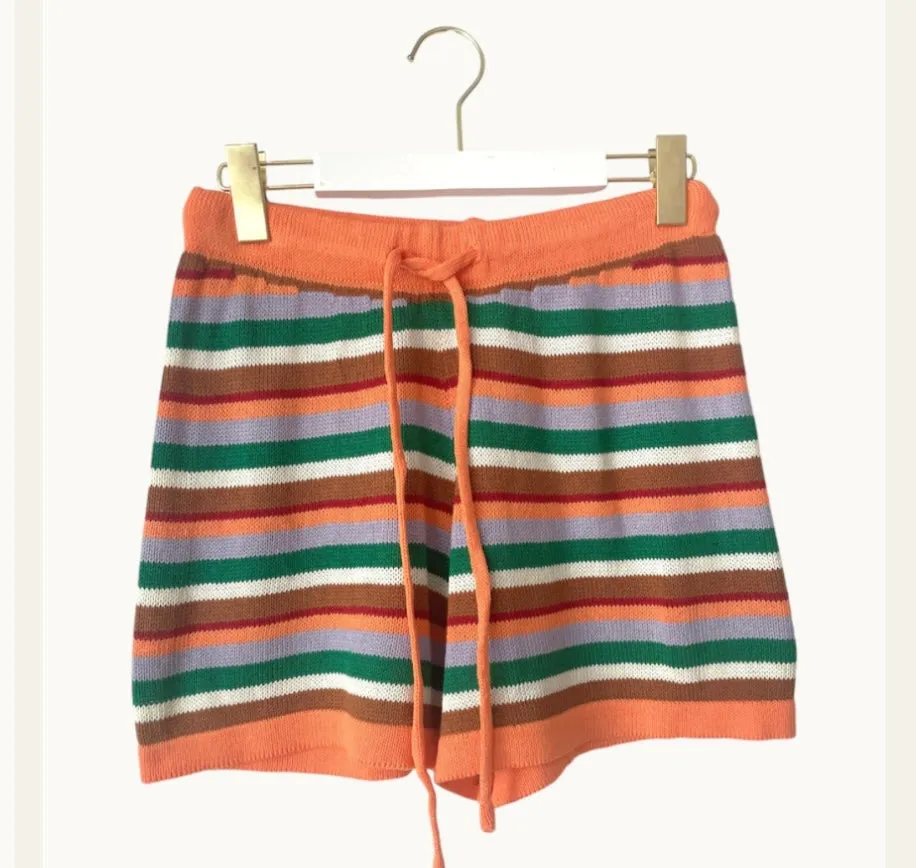 Little Lies the Label Bayside Knitted Shorts - orange stripe