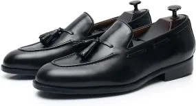 Men's Dress Shoes Slip-On Leather Formal Shoes Fashion Casual Tassel Slip on Driving Flats Dress Shoes-Black||45