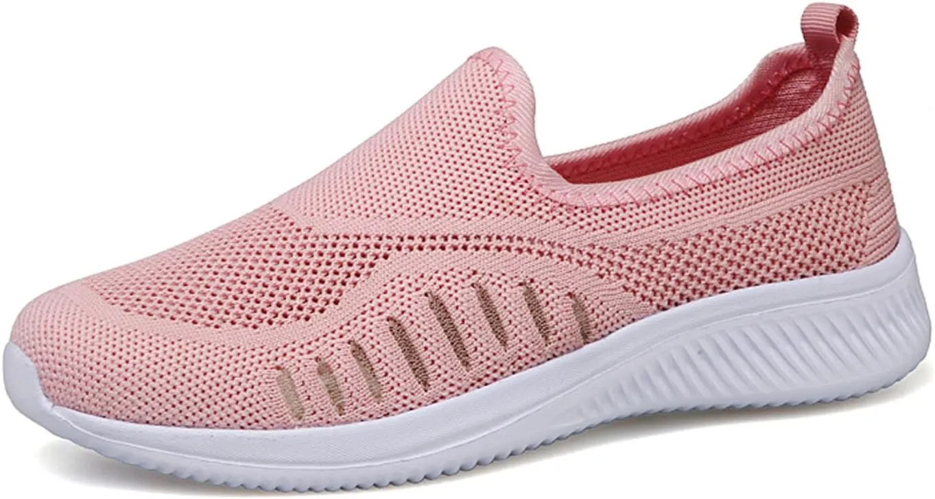 SECHRITE Women's Slip On Walking Shoes Mesh Orthopedic Shoes Slip On Comfortable Tennis Sneakers Workout Hands Free Shoes