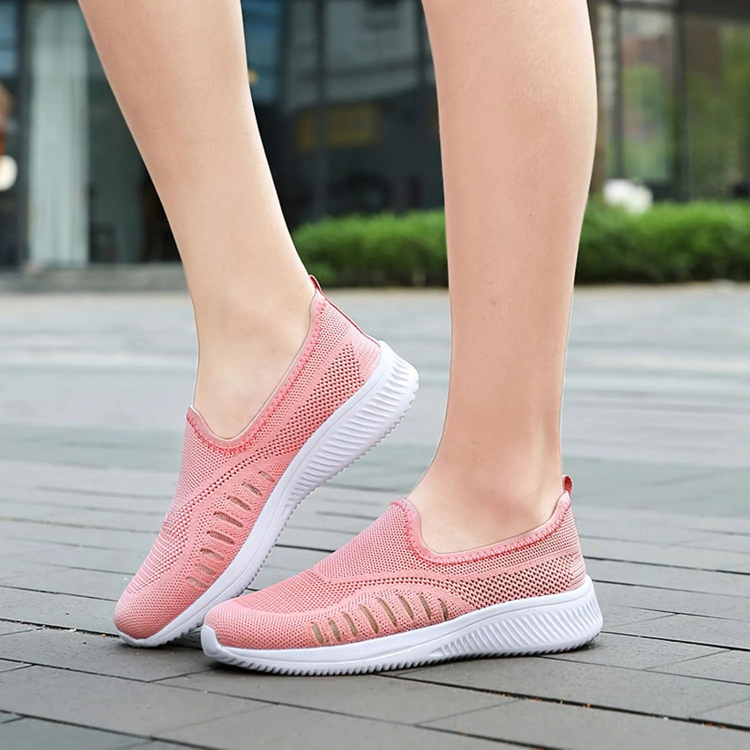 SECHRITE Women's Slip On Walking Shoes Mesh Orthopedic Shoes Slip On Comfortable Tennis Sneakers Workout Hands Free Shoes