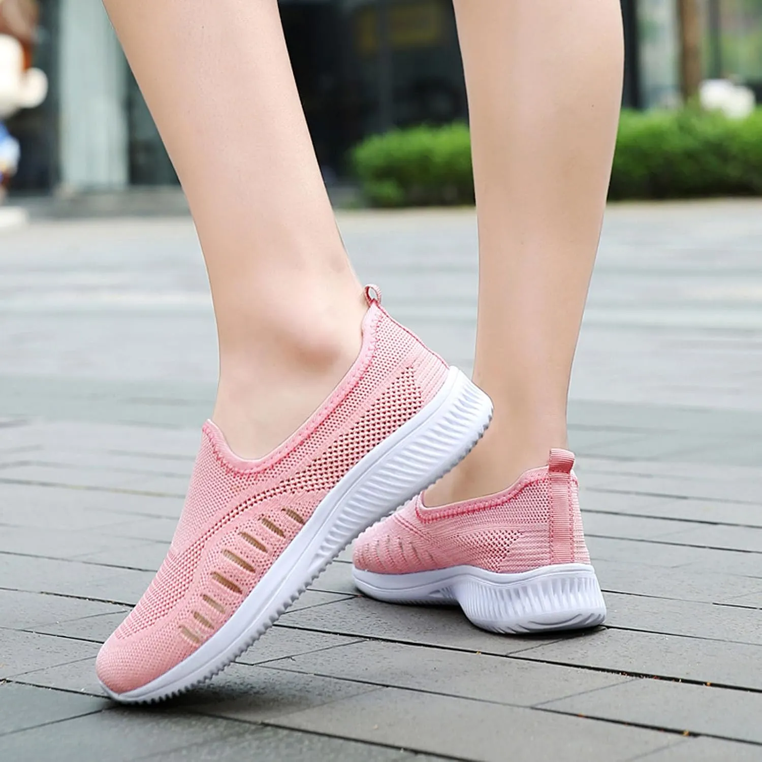 SECHRITE Women's Slip On Walking Shoes Mesh Orthopedic Shoes Slip On Comfortable Tennis Sneakers Workout Hands Free Shoes