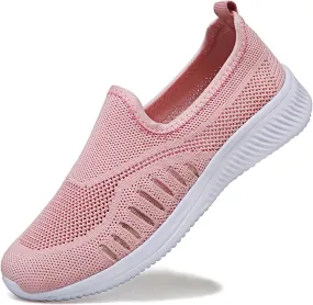 SECHRITE Women's Slip On Walking Shoes Mesh Orthopedic Shoes Slip On Comfortable Tennis Sneakers Workout Hands Free Shoes