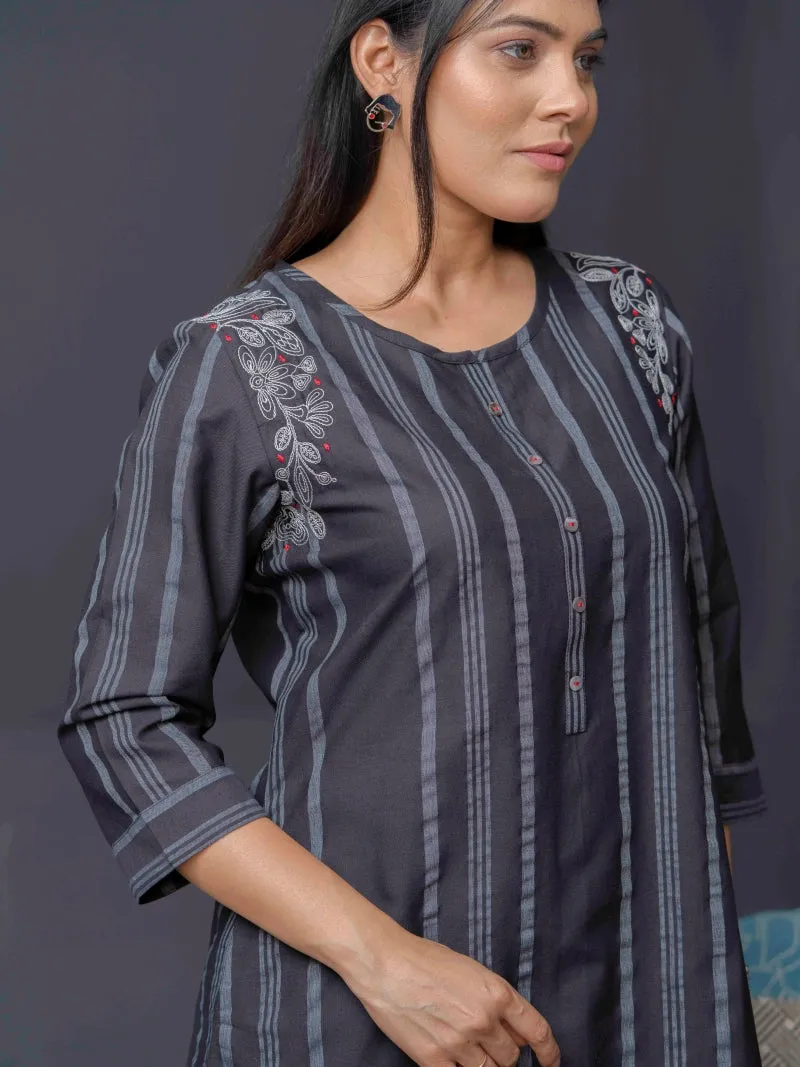 Stripe Kurta with Dori Embroidery