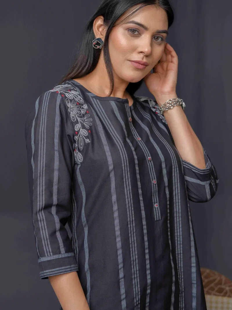 Stripe Kurta with Dori Embroidery