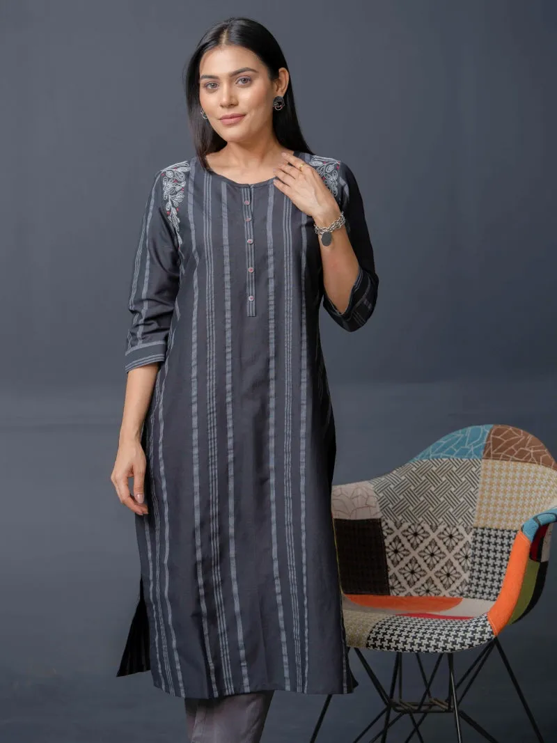 Stripe Kurta with Dori Embroidery