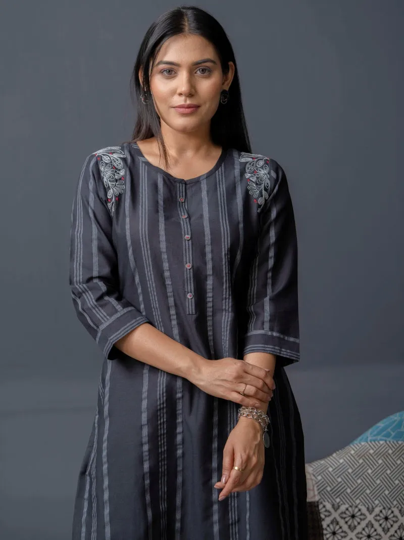Stripe Kurta with Dori Embroidery