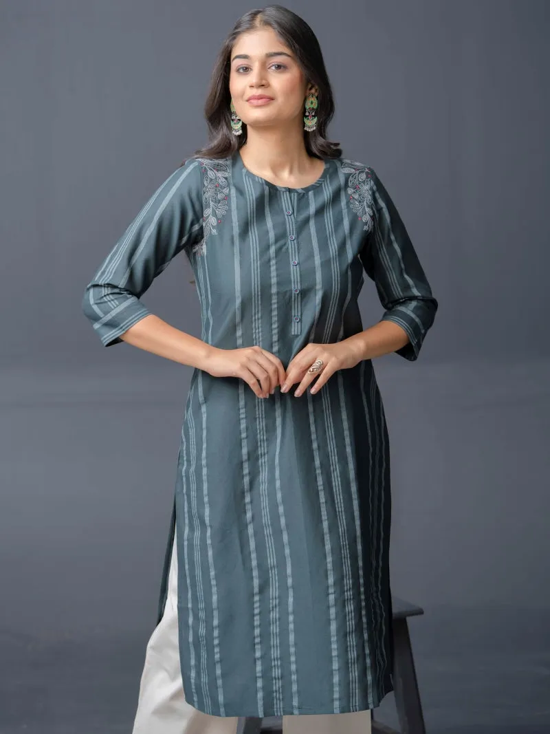 Stripe Kurta with Dori Embroidery