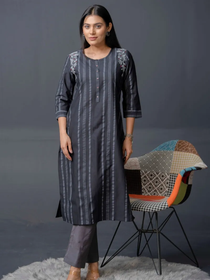 Stripe Kurta with Dori Embroidery