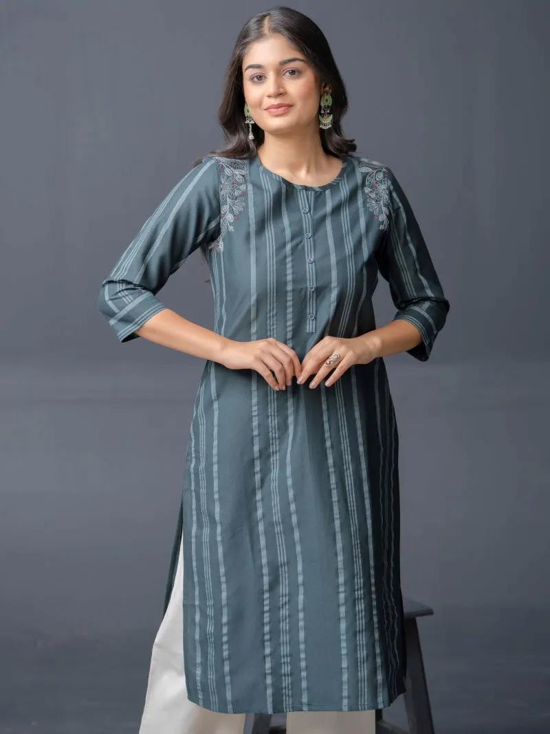 Stripe Kurta with Dori Embroidery