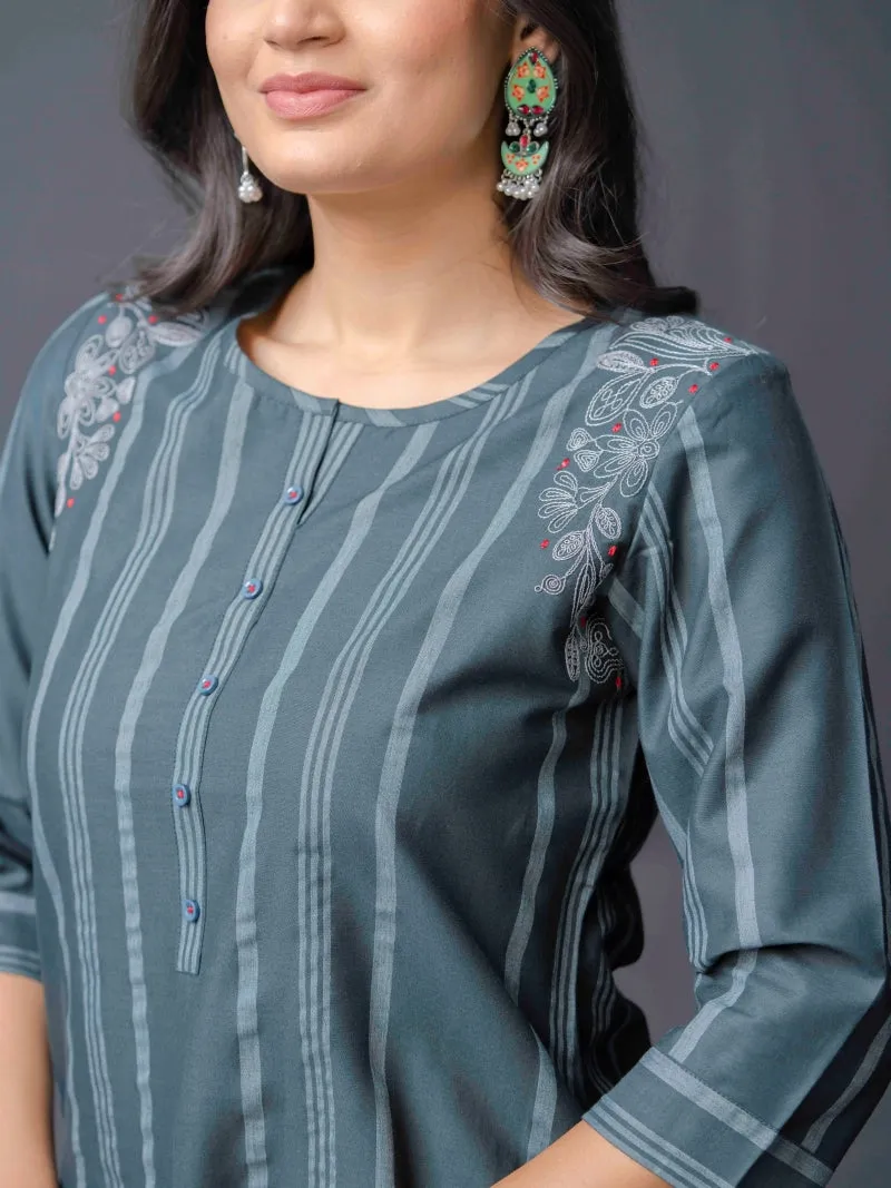 Stripe Kurta with Dori Embroidery