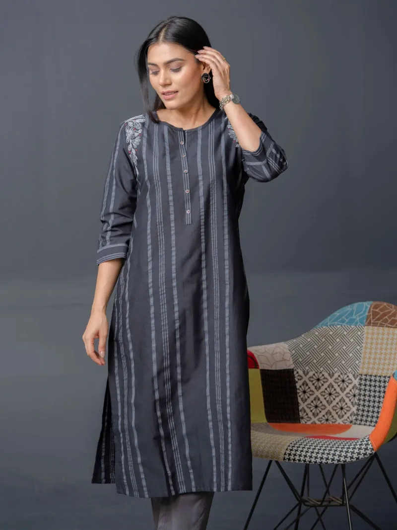 Stripe Kurta with Dori Embroidery