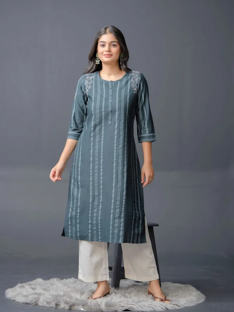 Stripe Kurta with Dori Embroidery