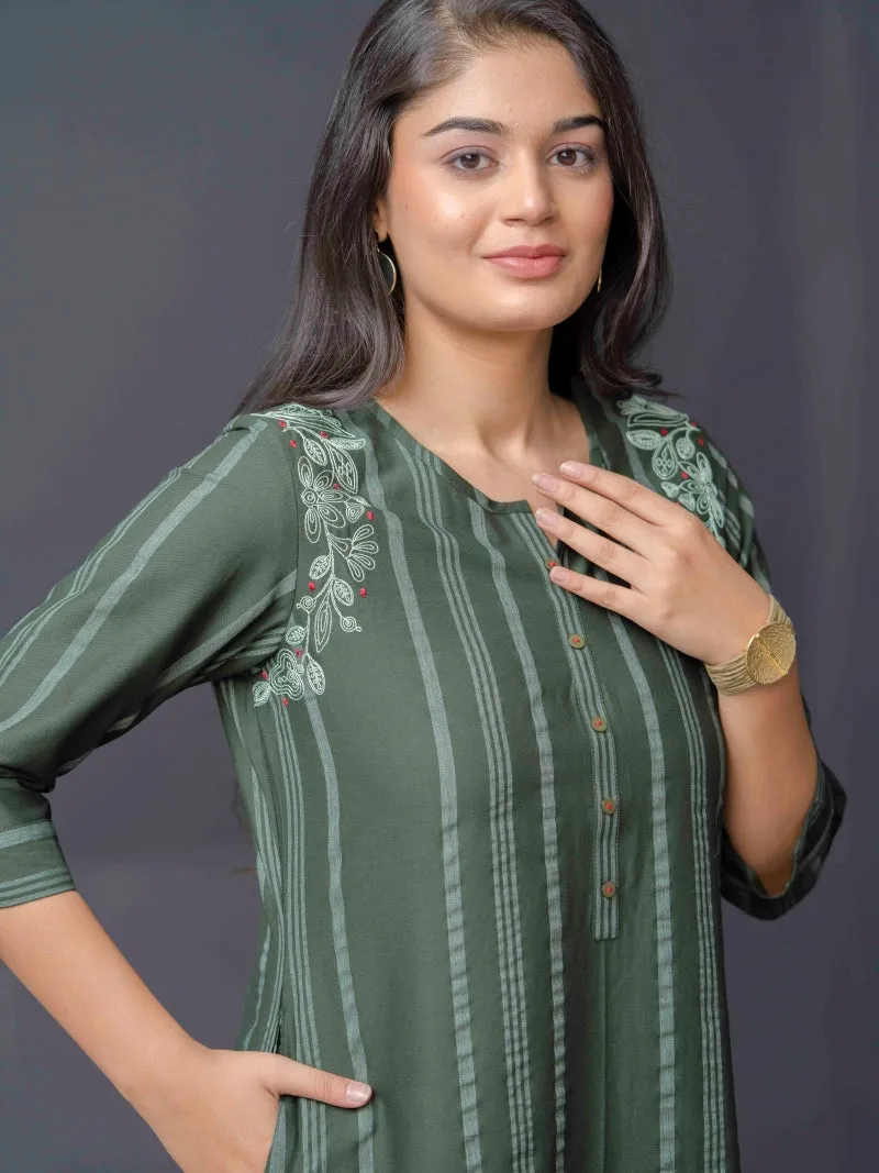 Stripe Kurta with Dori Embroidery