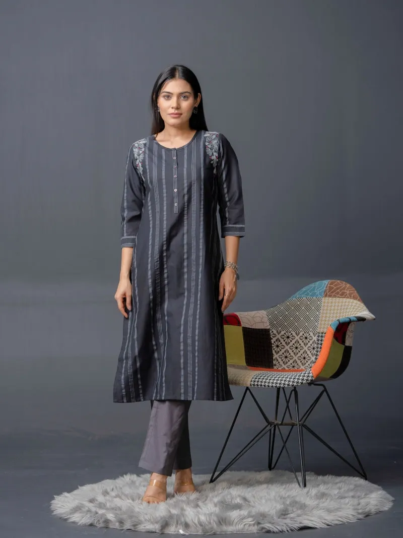 Stripe Kurta with Dori Embroidery