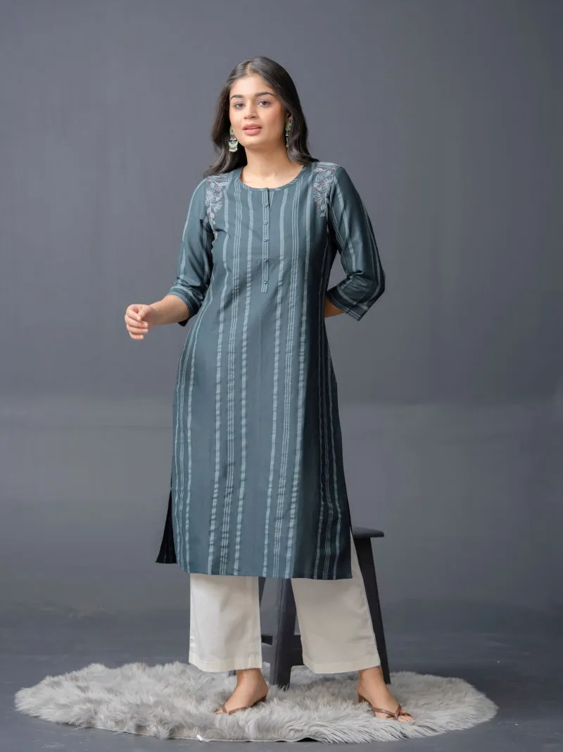Stripe Kurta with Dori Embroidery