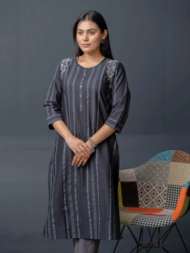 Stripe Kurta with Dori Embroidery