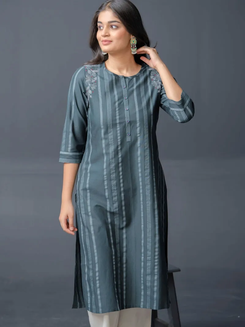 Stripe Kurta with Dori Embroidery