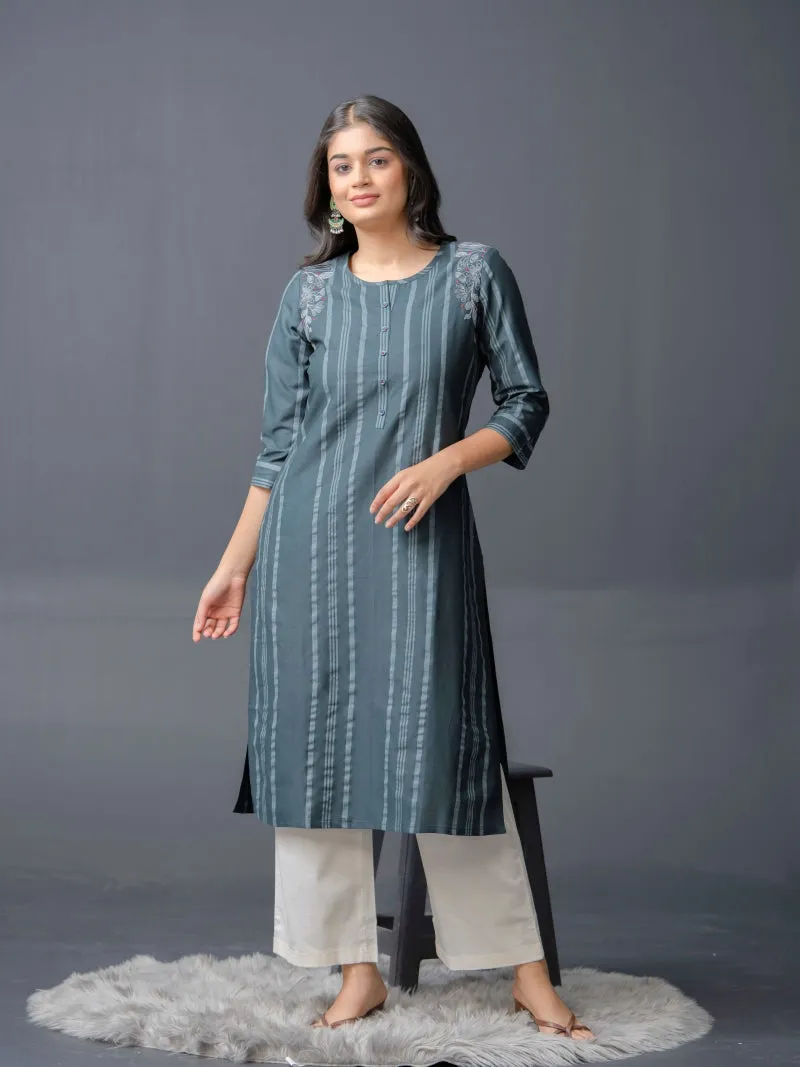 Stripe Kurta with Dori Embroidery