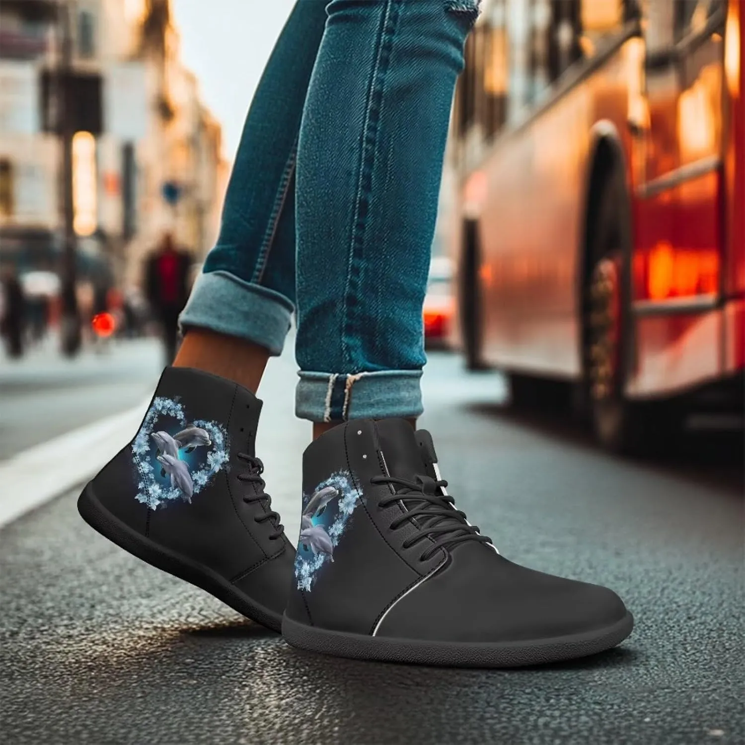 Women Men Running Shoes High Top Barefoot Sneakers Leather