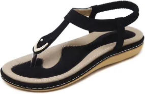 Womens Bohemian Flat Sandals Comfortable Summer Flip Flops Beach Vacation Shoes T-Strap Thong Sandals Stylish Clip Toe Walking Shoes Casual Flats with Back Strap