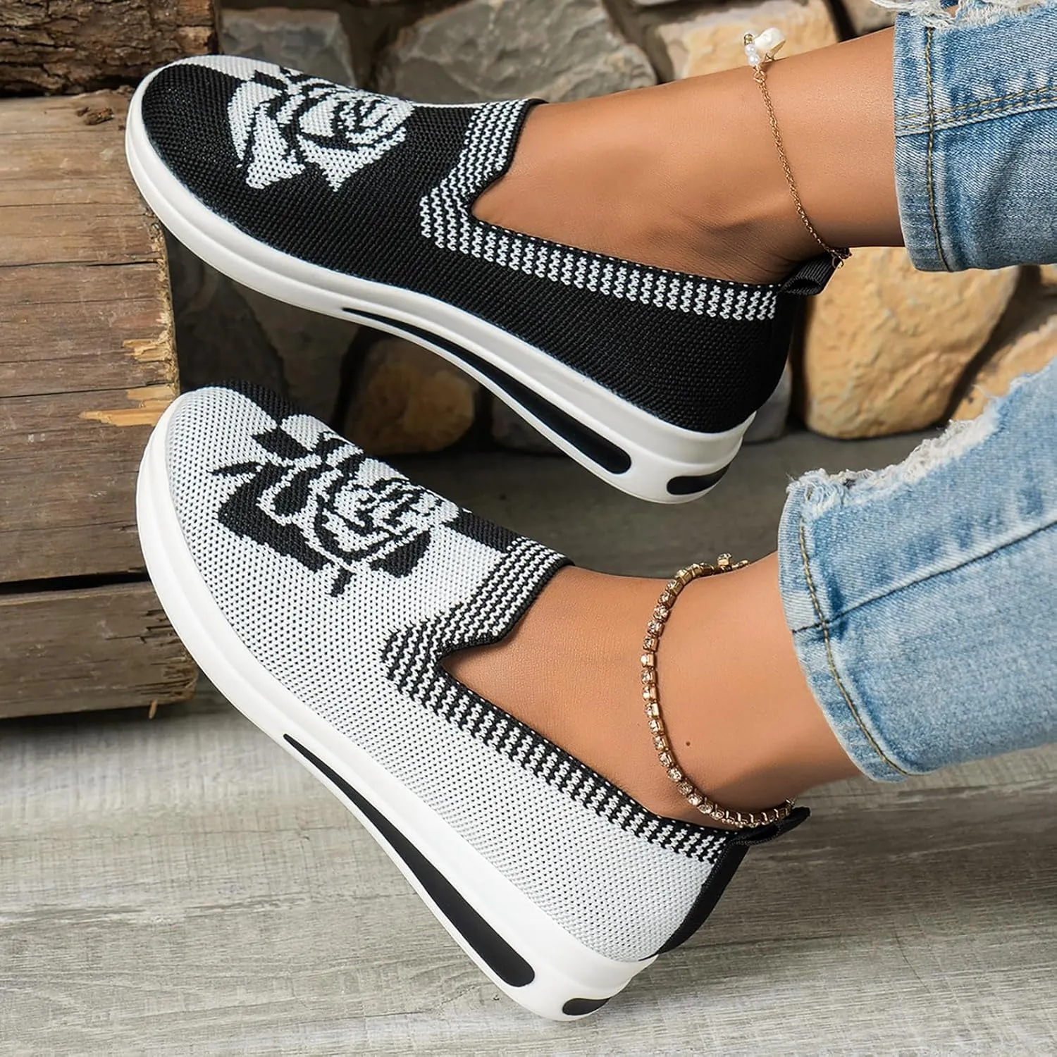 Womens Woven Orthopedic Breathable Shoes Walking Comfort Sneakers with Arch Support Wide Go Walk Slip on Tennis Comfy Work Slip On Loafers