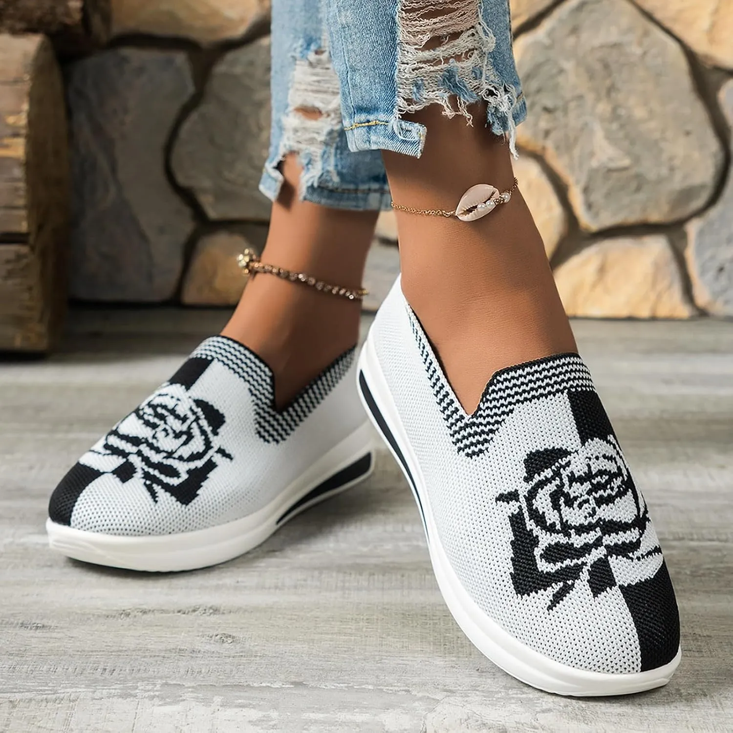 Womens Woven Orthopedic Breathable Shoes Walking Comfort Sneakers with Arch Support Wide Go Walk Slip on Tennis Comfy Work Slip On Loafers