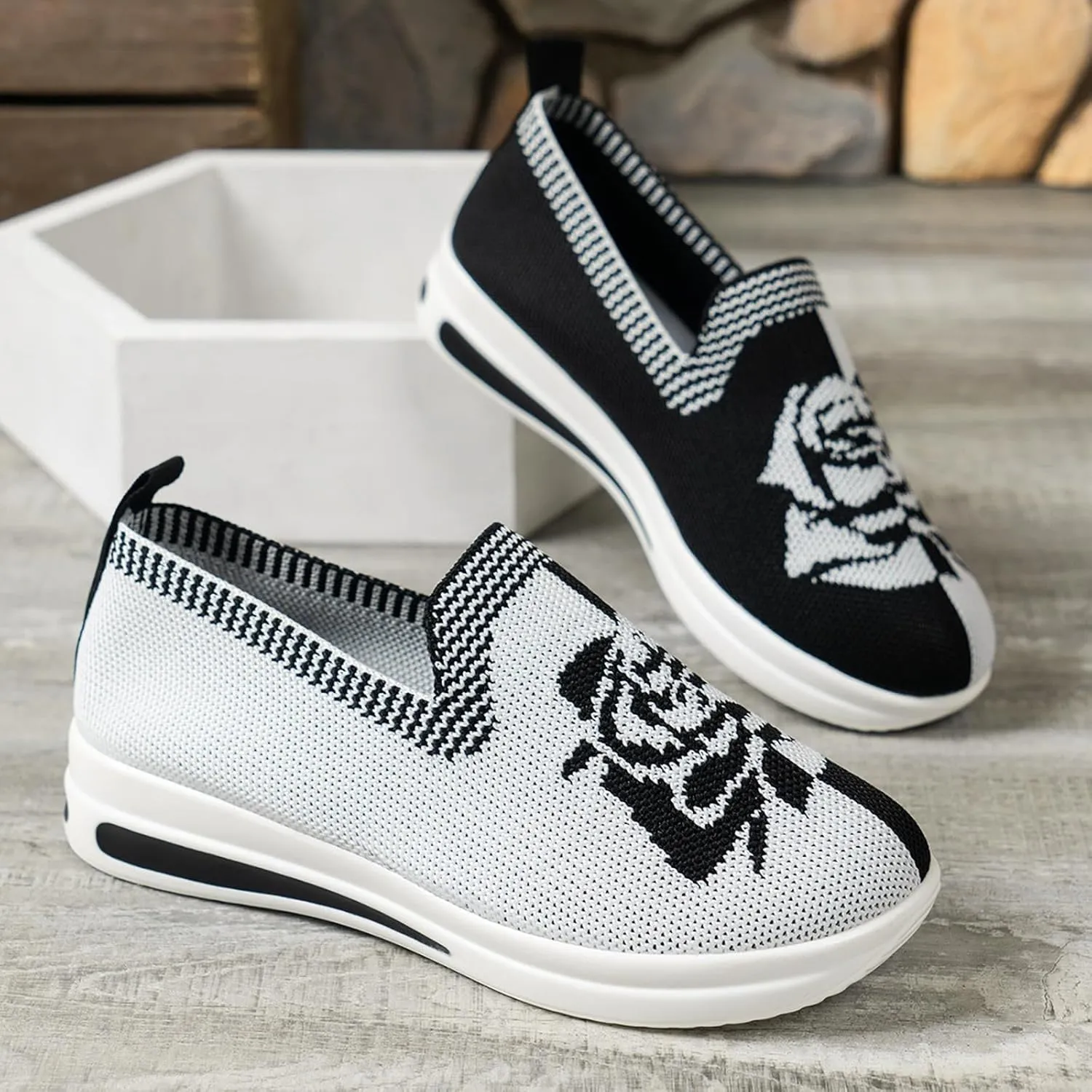 Womens Woven Orthopedic Breathable Shoes Walking Comfort Sneakers with Arch Support Wide Go Walk Slip on Tennis Comfy Work Slip On Loafers