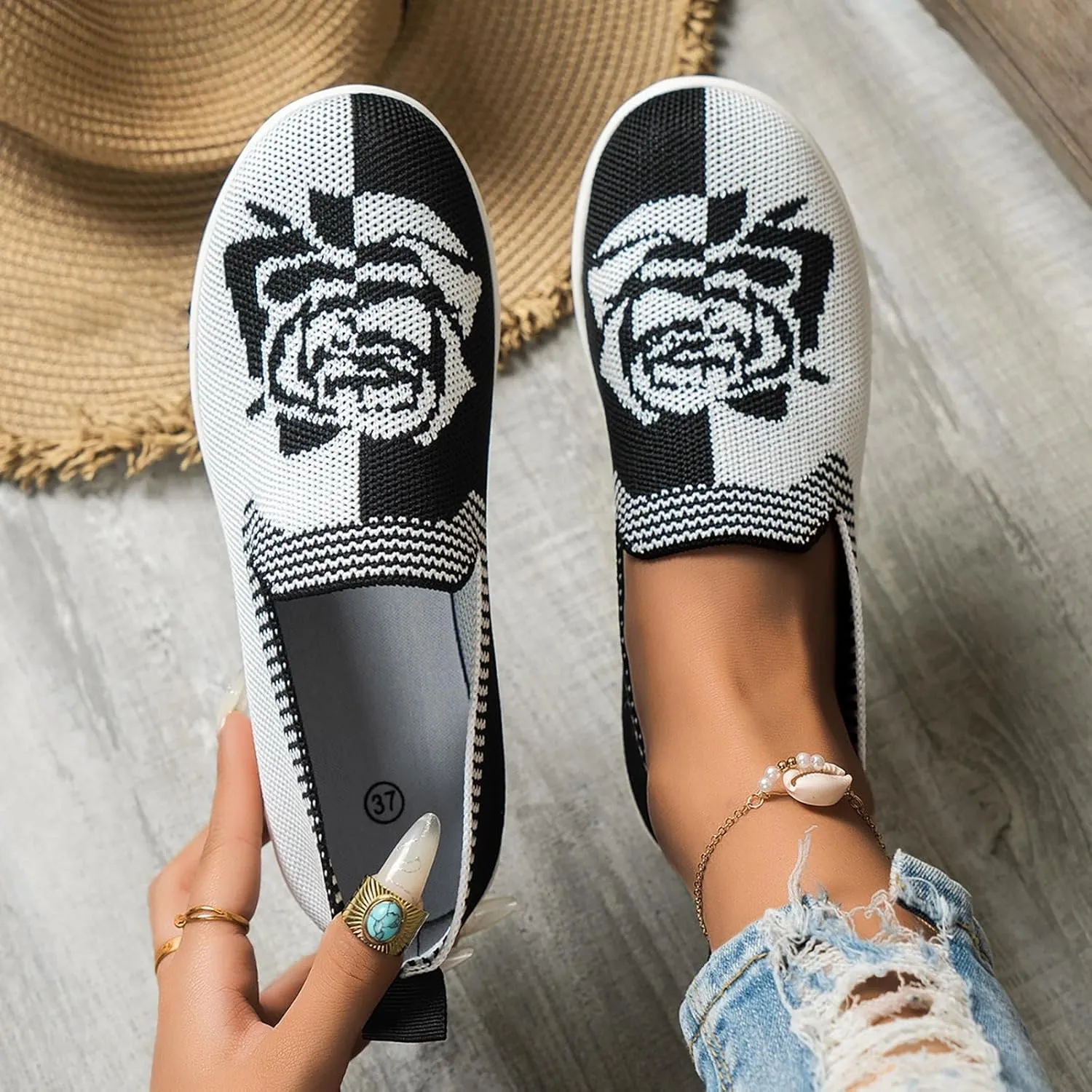 Womens Woven Orthopedic Breathable Shoes Walking Comfort Sneakers with Arch Support Wide Go Walk Slip on Tennis Comfy Work Slip On Loafers